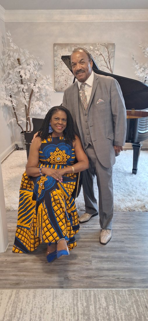 Gail and Glen dressed up at home
